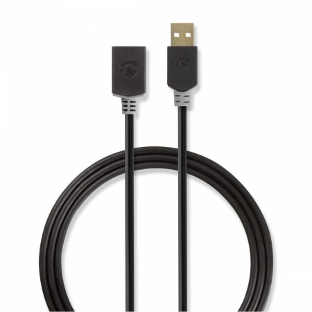 Nedis USB 2.0 USB-A hane till USB-A hona, 2m i gruppen Bilstereo / Smartphone i bilen / Tilbehør til mobiltelefonen hos BRL Electronics (176CCBW60010AT20)