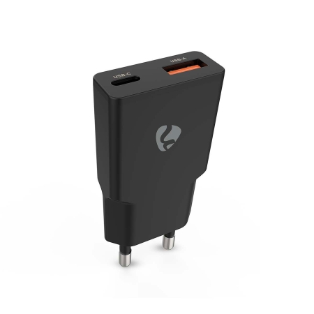 Nedis vægoplader 20 W 1x USB-C 1x USB-A, sort i gruppen Bilstereo / Smartphone i bilen / Tilbehør til mobiltelefonen hos BRL (176WCHA20BK)