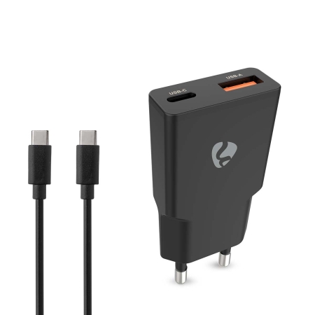 Nedis vægoplader med USB-C-kabel 20 W 1x USB-C 1x USB-A, sort i gruppen Bilstereo / Smartphone i bilen / Tilbehør til mobiltelefonen hos BRL (176WCHA20BKUC)
