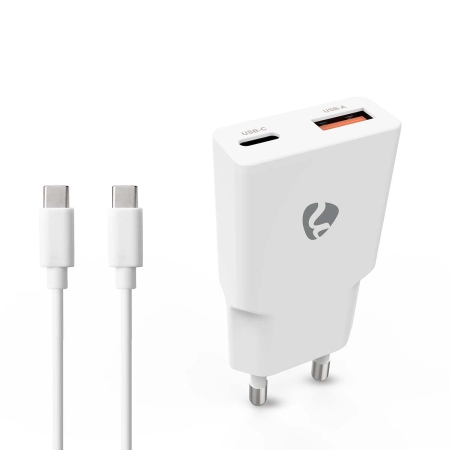 Nedis vægoplader med USB-C-kabel 20 W 1x USB-C 1x USB-A, hvid i gruppen Bilstereo / Smartphone i bilen / Tilbehør til mobiltelefonen hos BRL (176WCHA20WTUC)