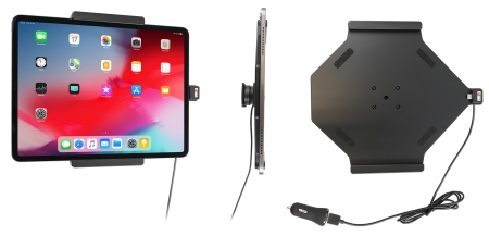 Brodit Aktiv holder med USB-kabel og cigarettadapter, Apple iPad Air 13 2024  (A2898, A2899, A2900)/Air 13 2025 M3 (A3268, A3268, A2371)/Pro 12,9 2018 (A1876, A1895, A1983, A2014)/Pro 12.9 2020 (A2069, A2232, A2229)/Pro 12.9 5th Gen 2021 (A2378, A2379, A2 i gruppen Bilstereo / Smartphone i bilen / Mobilholdere hos BRL (240721095)