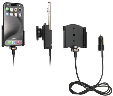 Brodit Aktiv holder med USB-kabel og cigaretadapter, Apple iPhone 15/15 Pro i gruppen Bilstereo / Smartphone i bilen / Mobilholdere hos BRL (240721369)