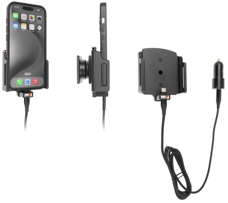 Brodit Aktiv holder med USB-kabel og cigaretadapter, Apple iPhone 15/15 Pro/16/16 Pro/16e i gruppen Bilstereo / Smartphone i bilen / Mobilholdere hos BRL (240721376)