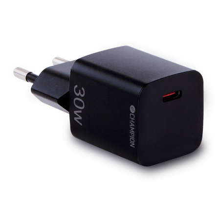 Champion Fast Charge väggladdare USB-C PD 30W, svart i gruppen Bilstereo / Smartphone i bilen / Tilbehør til mobiltelefonen hos BRL Electronics (31094600CHB)