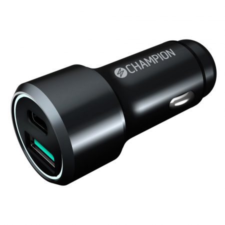 Champion FastCharge USB-B/C billaddare Duo, 43W i gruppen Bilstereo / Smartphone i bilen / Tilbehør til mobiltelefonen hos BRL Electronics (31094845CH)