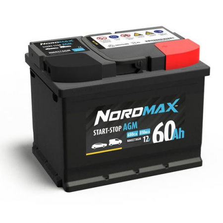 Nordmax AGM-batteri, 60Ah / 12V i gruppen Bilstereo / Tilbehør / Batterier hos BRL Electronics (414NM027AGM)