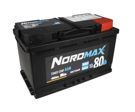 Nordmax AGM-batteri, 80Ah / 12V i gruppen Bilstereo / Tilbehør / Batterier hos BRL Electronics (414NM115AGM)