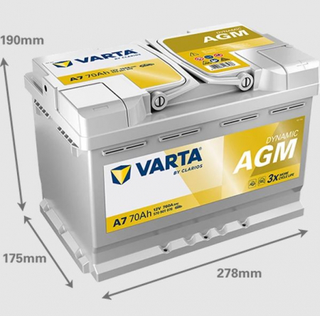 Varta Silver Dynamic AGM 760A 70Ah, startbatteri i gruppen Bilstereo / Tilbehør / Batterier hos BRL (418570901076V)