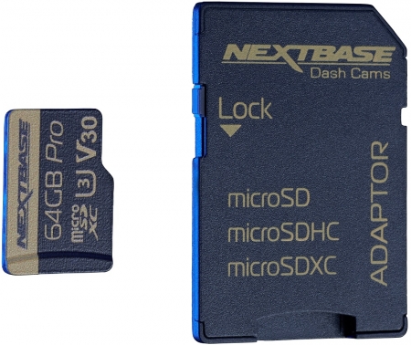 NextBase 64GB U3 Micro SD kort med adapter i gruppen Bilstereo / Tilbehør / Dashcam hos BRL Electronics (750SD64GBU03)