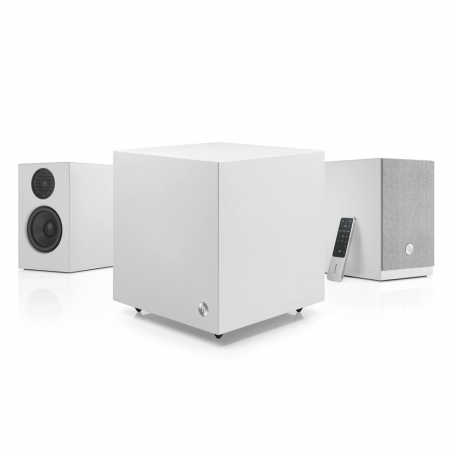 Audio Pro A28 & SW-5 aktivt 2.1 högtalarpaket, vit i gruppen Pakkeløsninger / Pakker til hjemmet / Højttalerpakker hos BRL Electronics (SETA28PKT2)