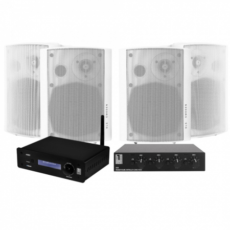 System One A50BT med SC4B högtalarväxel & DLS MB5i, 2 par vita i gruppen Pakkeløsninger / Pakker til hjemmet / Multiroompakker hos BRL Electronics (SETA50BTPKT3)