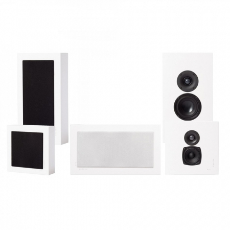 DLS Flatbox Midi v2 On-Wall 5.0 högtalarpaket, vit i gruppen Pakkeløsninger / Pakker til hjemmet / Højttalerpakker hos BRL Electronics (SETFBMIDIPKT5)