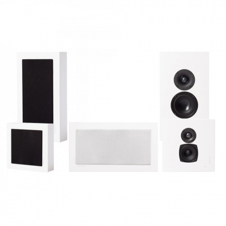 DLS Flatbox Midi v2 On-Wall 5.0 højtalerpakke, hvid i gruppen Pakkeløsninger / Pakker til hjemmet / Højttalerpakker hos BRL Electronics (SETFBMIDIPKT5)