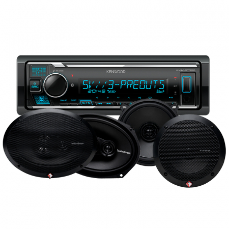 Kenwood KMM-BT358 & Rockford Fosgate Prime-högtalare, bilstereopaket i gruppen Pakkeløsninger / Pakker til bilen / Bilstereopakke hos BRL Electronics (SETKMM356PRIME)