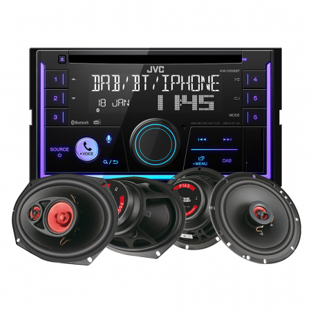 JVC KW-DB95BT & Bass Habit Play-högtalare, bilstereopaket i gruppen Pakkeløsninger / Pakker til bilen / Bilstereopakke hos BRL Electronics (SETKWDB95BTPLAY)