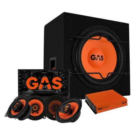 GAS MAD B1-112 med forstærker, bilstereo og MAD X1-højttalere, komplet pakke i gruppen Pakkeløsninger / Pakker til bilen / Komplett Pakke hos BRL (SETMADB1112PKT4)