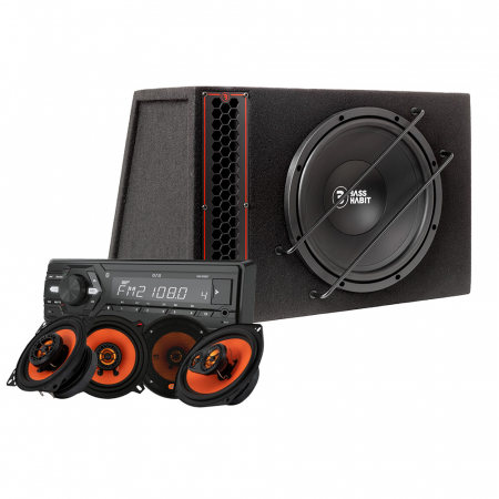 Bass Habit PL112A helhedspakke med MAD X1-højttalere og M100-BT i gruppen Pakkeløsninger / Pakker til bilen / Komplett Pakke hos BRL Electronics (SETMADM100BTPKT3)