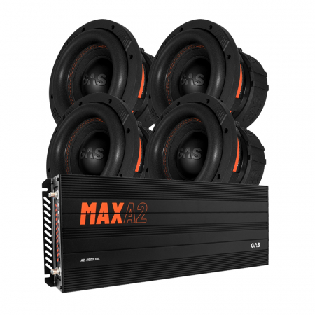 4-pack GAS MAX S1-8D1 & MAX A2-2500.1DL, baspaket till jänkare i gruppen Pakkeløsninger / Pakker til bilen / Baspakke hos BRL Electronics (SETMAXS18D1PKT4)