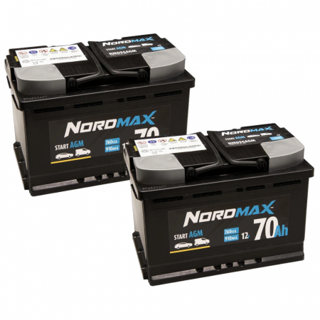 Batteripakke, 2 stk Nordmax AGM-batteri, 70Ah / 12V i gruppen Bilstereo / Tilbehør / Batterier hos BRL Electronics (SETNORDMAX70X2)