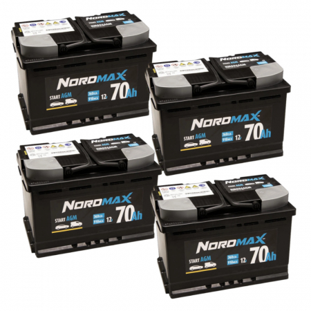 Batteripakke, 4 stk Nordmax AGM-batteri, 70Ah / 12V i gruppen Bilstereo / Tilbehør / Batterier hos BRL (SETNORDMAX70X4)