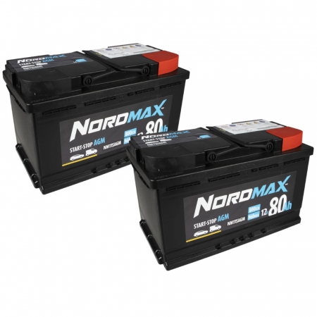 Batteripakke, 2 stk Nordmax AGM-batteri, 80Ah / 12V i gruppen Bilstereo / Tilbehør / Batterier hos BRL Electronics (SETNORDMAX80X2)