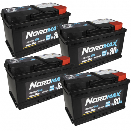 Batteripakke, 4 stk Nordmax AGM-batteri, 80Ah / 12V i gruppen Bilstereo / Tilbehør / Batterier hos BRL Electronics (SETNORDMAX80X4)