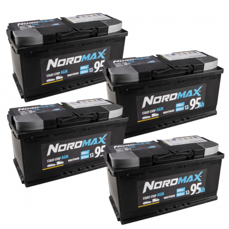 Batteripakke, 4 stk Nordmax AGM-batteri, 95Ah / 12V i gruppen Bilstereo / Tilbehør / Batterier hos BRL Electronics (SETNORDMAX95X4)