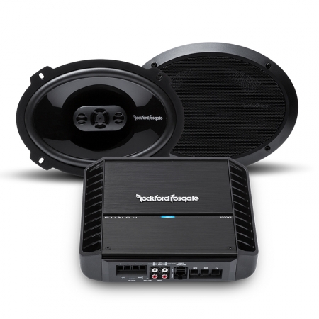 Rockford Fosgate P300X2 med P1694 højttalerpakke i gruppen Pakkeløsninger / Pakker til bilen / Hattehyldepakke hos BRL Electronics (SETP300X2PKT1)
