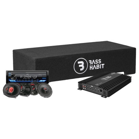 Bass Habit PL2212SR med JVC KD-X382BT, helhedspakke i gruppen Pakkeløsninger / Pakker til bilen / Komplett Pakke hos BRL (SETPL2212SRPKT3)