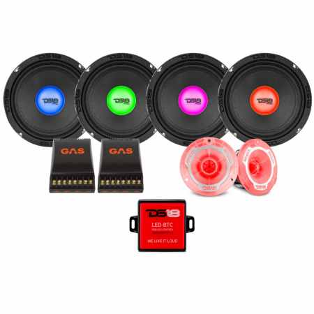 4-pack DS18 PRO-X6.4RGBCAP med PRO-TW1L, SPL-kit med RGB LED-belysning i gruppen Pakkeløsninger / Pakker til bilen / SPL Højttalerpakke hos BRL Electronics (SETPROX64RGBCAPPKT1)
