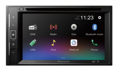 Pioneer AVH-A240DAB, bilstereo med Bluetooth, DVD, DAB og 3 par lavniveau