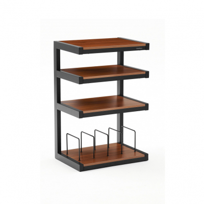 Norstone Esse Hifi Vinyl, matsort med valnøddehylder og vinyllommer