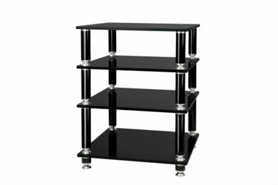 Norstone Stäbbl Hifi, svart stereobänk med svarta hyllplan