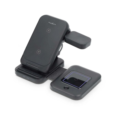 NEDIS WDCHAQ15W210BK trådløs 3-i-1-oplader, sort/sølv