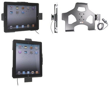 Brodit Aktiv holder med USB-kabel og cigaretadapter, Apple iPad 2 (A1395, A1396, A1397)/3rd Gen (A1416, A1430, A1403)