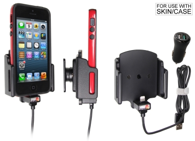 Brodit Aktiv holder med USB-kabel og cigaretadapter, Apple iPhone 12 Mini/13 Mini/5/5C/5S/SE
