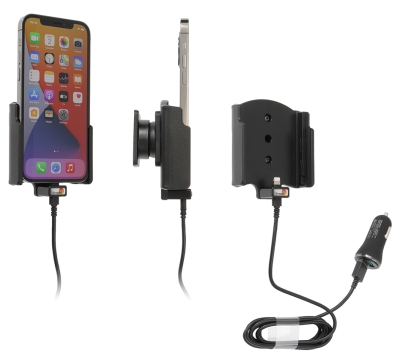 Brodit Aktiv holder med USB-kabel og cigaretadapter, Apple iPhone 12/12 Pro