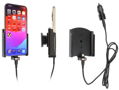 Brodit Aktiv holder med USB-kabel og cigaretadapter, Apple iPhone 15 Pro Max 