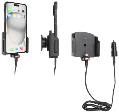 Brodit Aktiv holder med USB-kabel og cigaretadapter, Apple iPhone 15 Plus/15 Pro Max/16 Plus/16 Pro Max