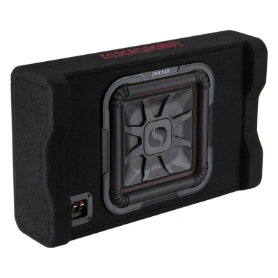 Kicker Solo-Baric L7TDF122, slank, lukket, nedadvendt 12-tommers subwooferkasse, 2 ohm
