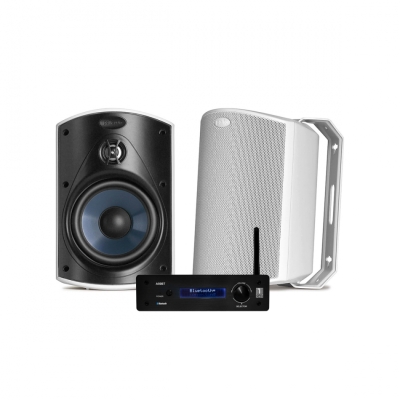 System One A50BT & Polk Audio Atrium 4 Hvide Udendørshøjttalere Stereo-pakke