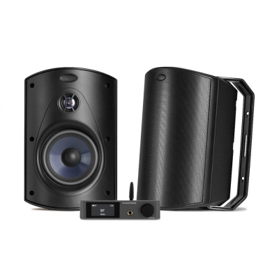 Dynavoice CA802BT & Polk Audio Atrium 6 Sorte Udendørshøjttalere Stereo-pakke