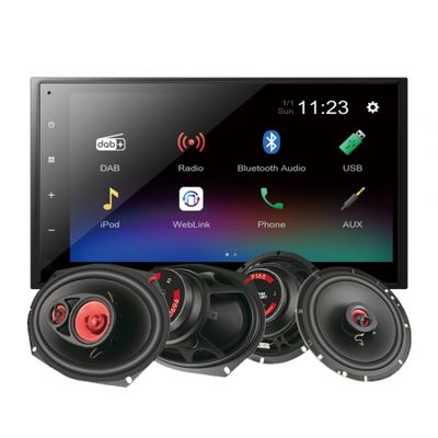 Pioneer DMH-A340DAB & Bass Habit PLAY-högtalare, bilstereopaket