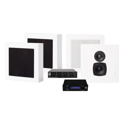 System One A50BT, SC4B & 2 par mat hvid DLS Flatbox Mini