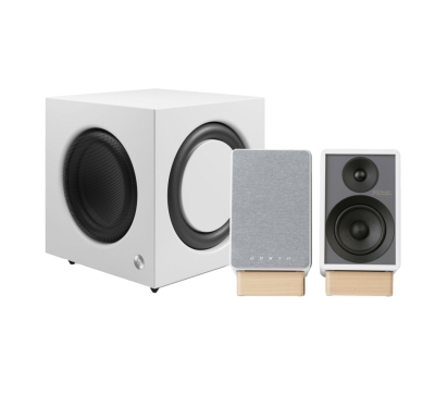 Onkyo GX-30ARC med Audio Pro SW-10, aktivt 2.1 stereopakke i hvid