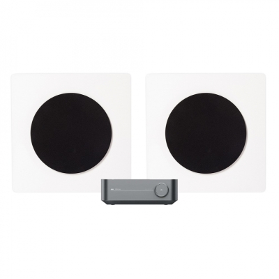 WiiM Forstærker med DLS Flatbox D-One, 2.0 stereopakke i hvid