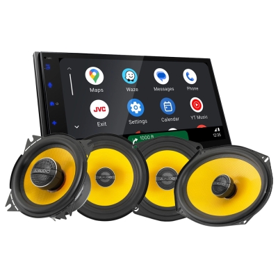 JVC KW-M695DBW med JL Audio C1-koaksialhøjttalere, bilstereopakke