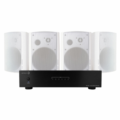 Dayton Audio MA1260 & 2 par DLS MB6i hvide udendørshøjttalere