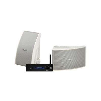 System One A50BT & Yamaha NS-AW392 udendørshøjttalere, hvid