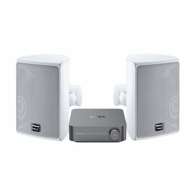 WiiM Amp & Magnat Symbol X 130 udendørshøjttalere, hvid